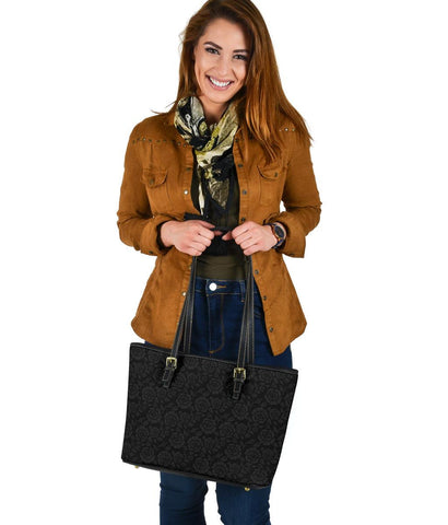 Image of Subtle Grey Flowers, Vegan Leather Tote Bags 