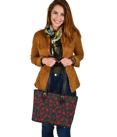 Image of Red Roses Vegan Leather Tote Bags 