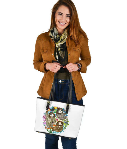 Image of Fun Watercolor Sloths, Vegan Leather Tote Bags 