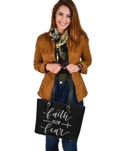 Faith Over Fear, Vegan Leather Tote Bags 