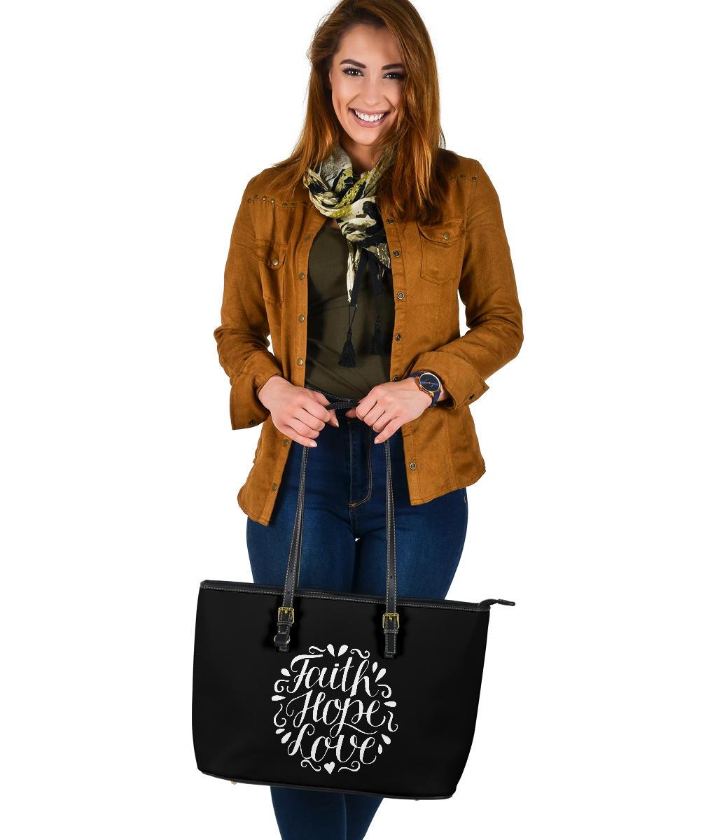Faith Hope Love, Large Vegan Leather Tote Bags 