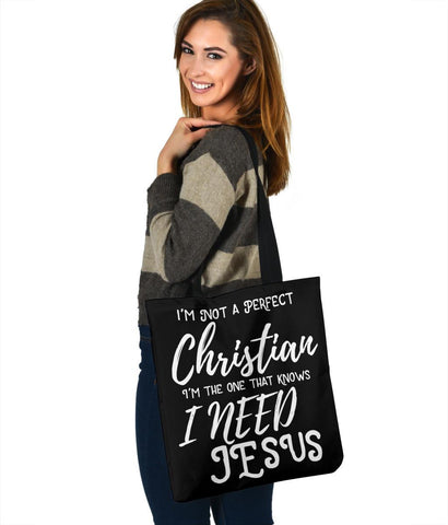 Image of Not Perfect, I Need Jesus, Canvas Tote Tote Bag 