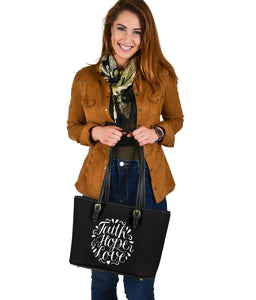 Faith, Hope, Love. Vegan Leather Tote Bags 