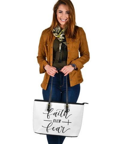 Image of Fatih Over Fear, Large Vegan Leather Tote Bags 