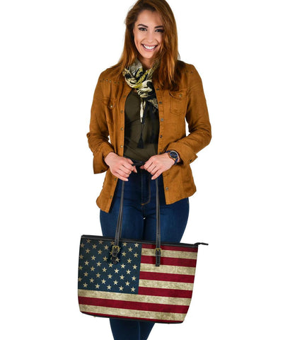 Image of American Flag Tote, Large Vegan Leather Bags 