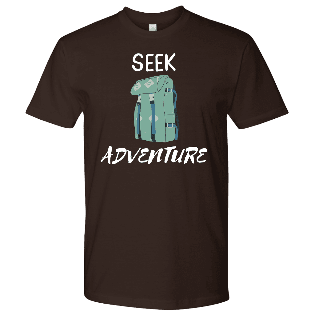 Seek Adventure with Backpack (Mens) T-shirt Next Level Mens Shirt Dark Chocolate S