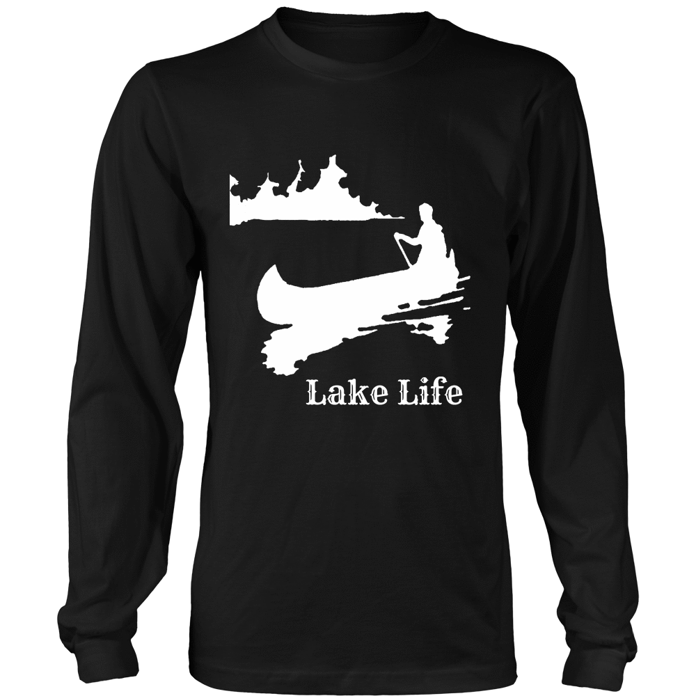 Lake Life, Person in Canoe on the Lake T-shirt Long Sleeve Shirt Black S