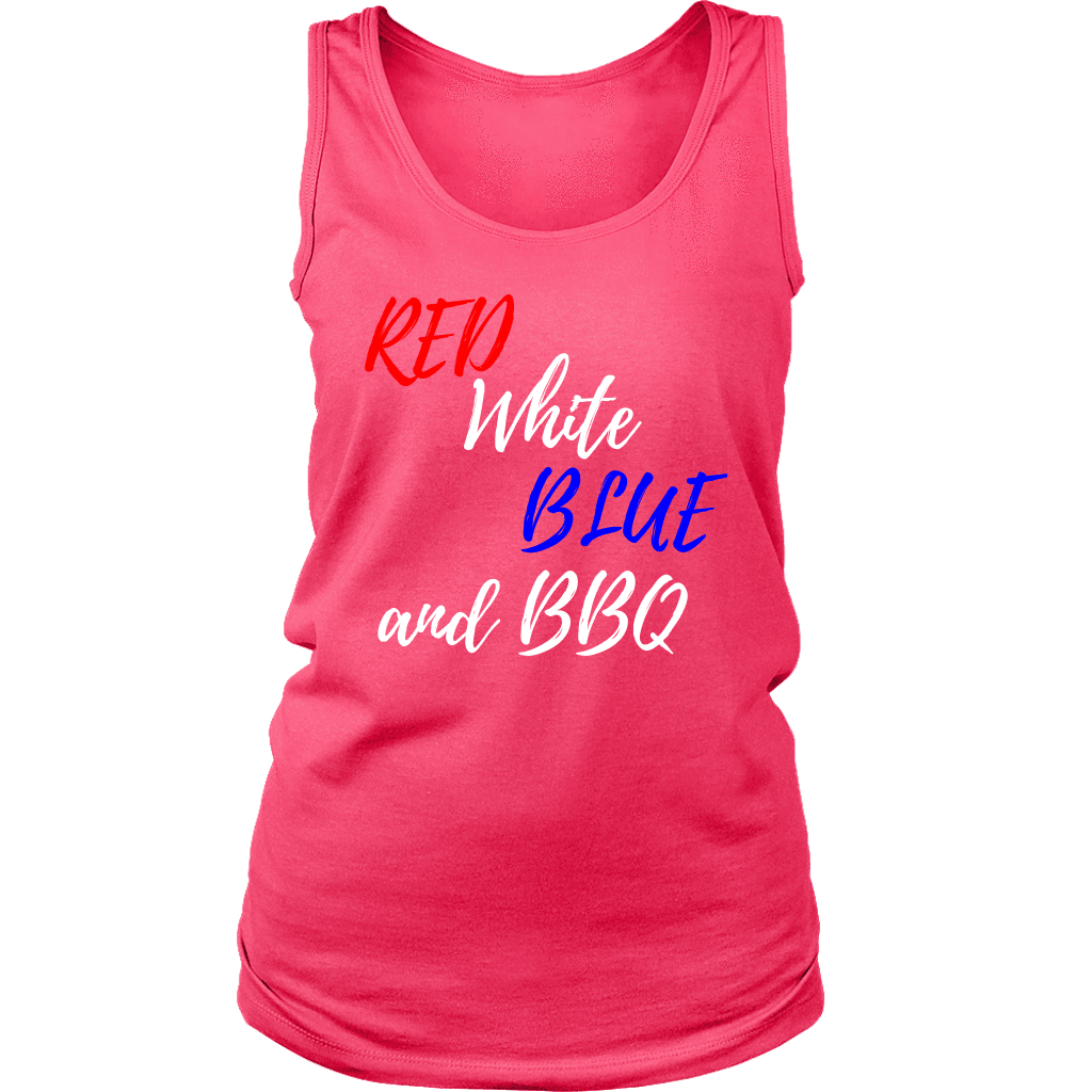 Red White Blue and BBQ T-shirt District Womens Tank Neon Pink S