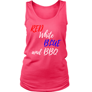 Red White Blue and BBQ T-shirt District Womens Tank Neon Pink S