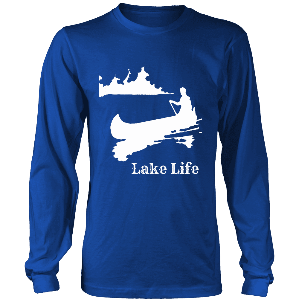 Lake Life, Person in Canoe on the Lake T-shirt Long Sleeve Shirt Royal Blue S