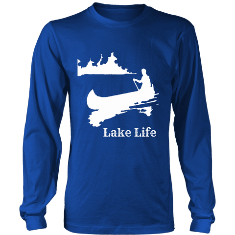 Image of Lake Life, Person in Canoe on the Lake T-shirt Long Sleeve Shirt Royal Blue S