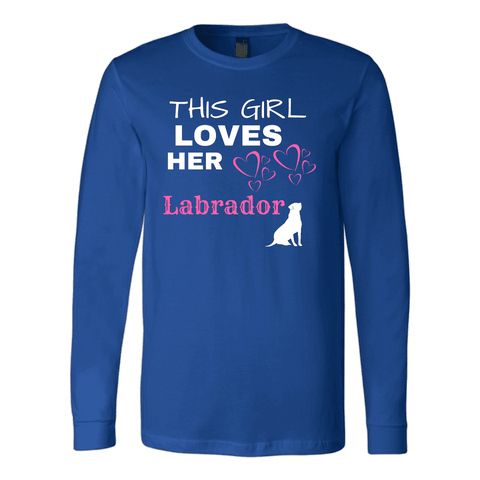 Image of This Girl Loves Her Lab T-shirt Canvas Long Sleeve Shirt Royal S