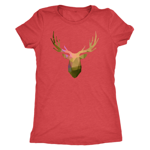 Image of Deer Polygonal 2 T-shirt Next Level Womens Triblend Vintage Red S