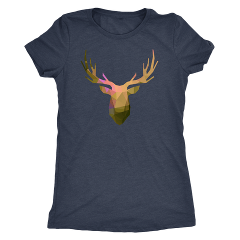 Image of Deer Polygonal 2 T-shirt Next Level Womens Triblend Vintage Navy S