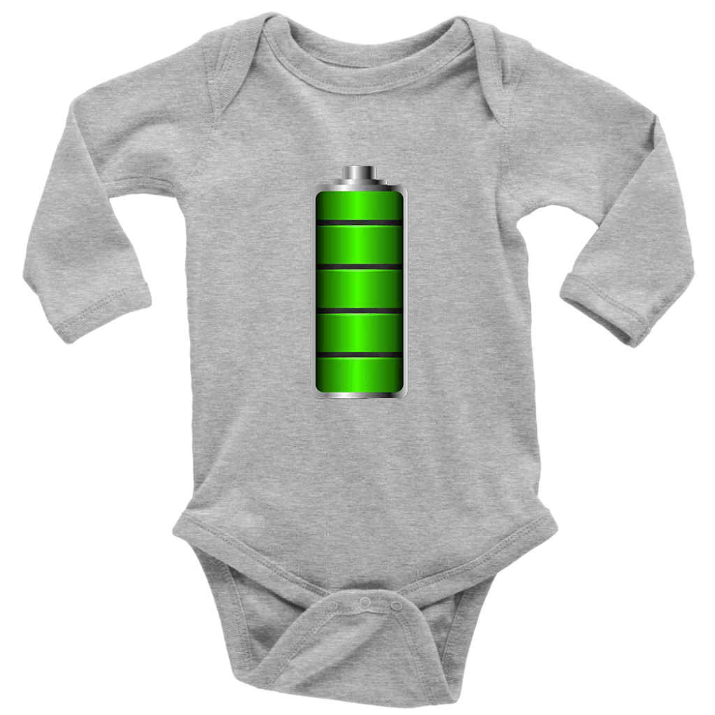 Fully Charged Onsies T-shirt Long Sleeve Baby Bodysuit Heather Grey NB