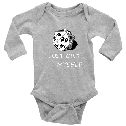 Image of I Just Crit Myself Onsies T-shirt Long Sleeve Baby Bodysuit Heather Grey NB