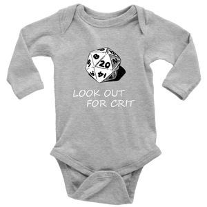 Look Out For Crit Onesies T-shirt Long Sleeve Baby Bodysuit Heather Grey NB