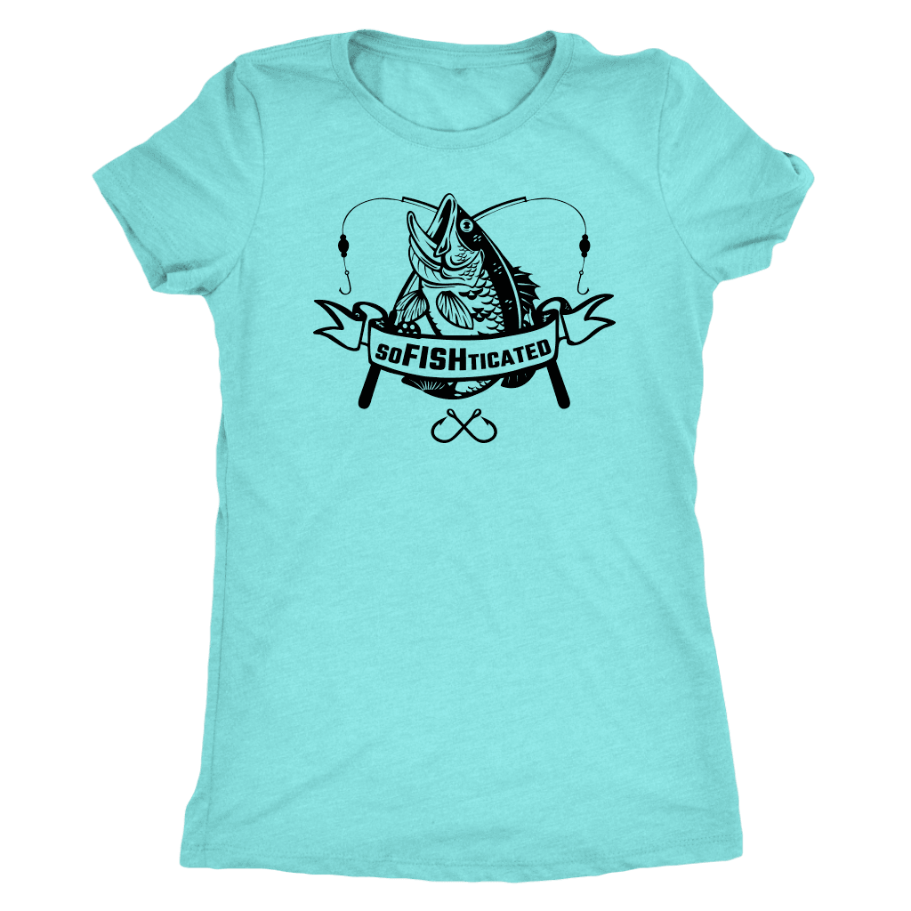 soFISHticated Womens Black Print T-shirt Next Level Womens Triblend Tahiti Blue S
