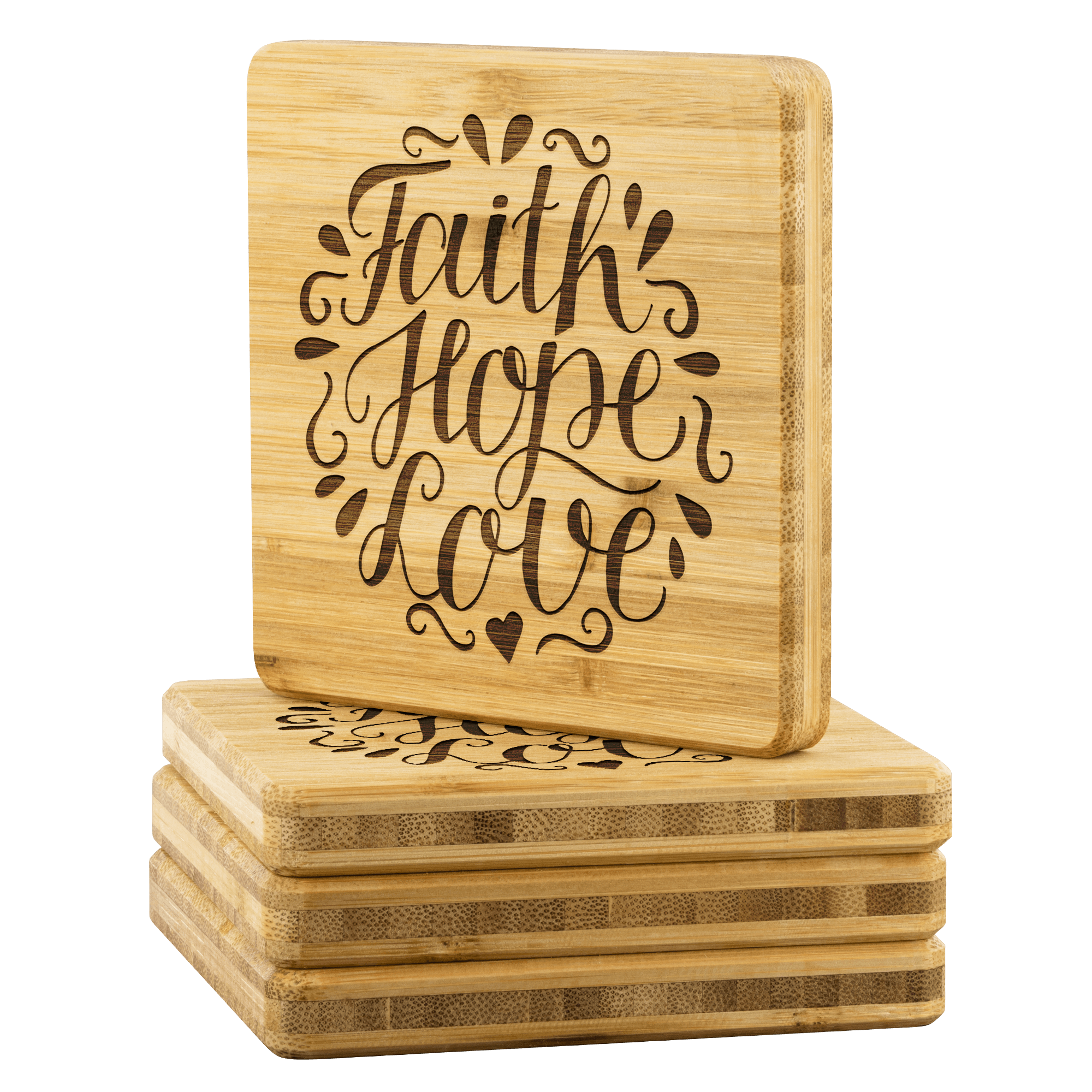 Faith Hope Love Handmade Bamboo Coaster Coasters 