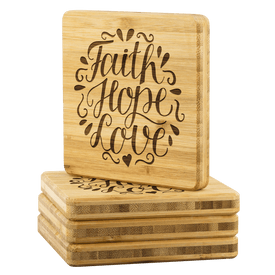 Faith Hope Love Handmade Bamboo Coaster