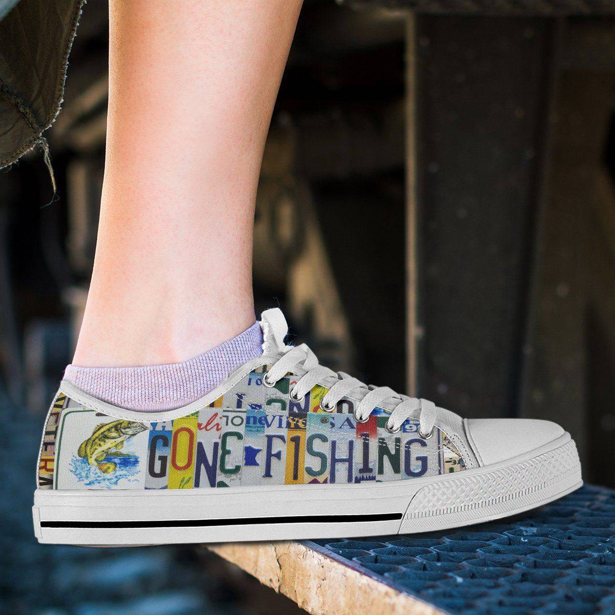 Gone Fishin' | Premium Low Top Canvas Shoes Shoes 