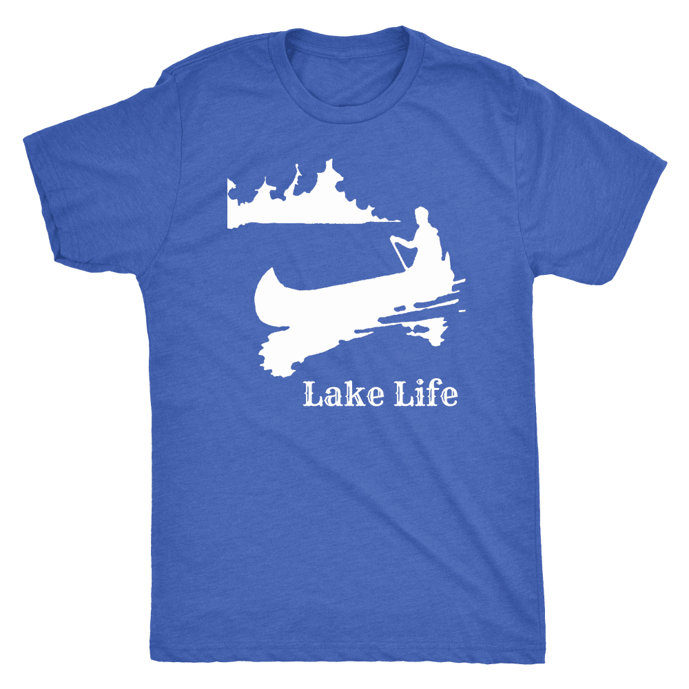 Lake Life, Person in Canoe on the Lake T-shirt Next Level Mens Triblend Vintage Royal S