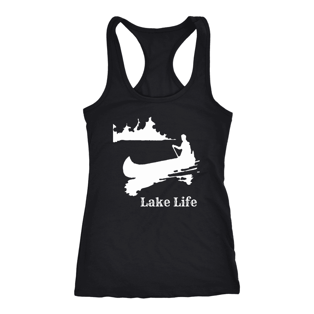 Lake Life, Person in Canoe on the Lake T-shirt Next Level Racerback Tank Black XS