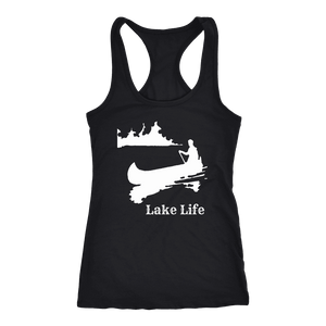 Lake Life, Person in Canoe on the Lake T-shirt Next Level Racerback Tank Black XS