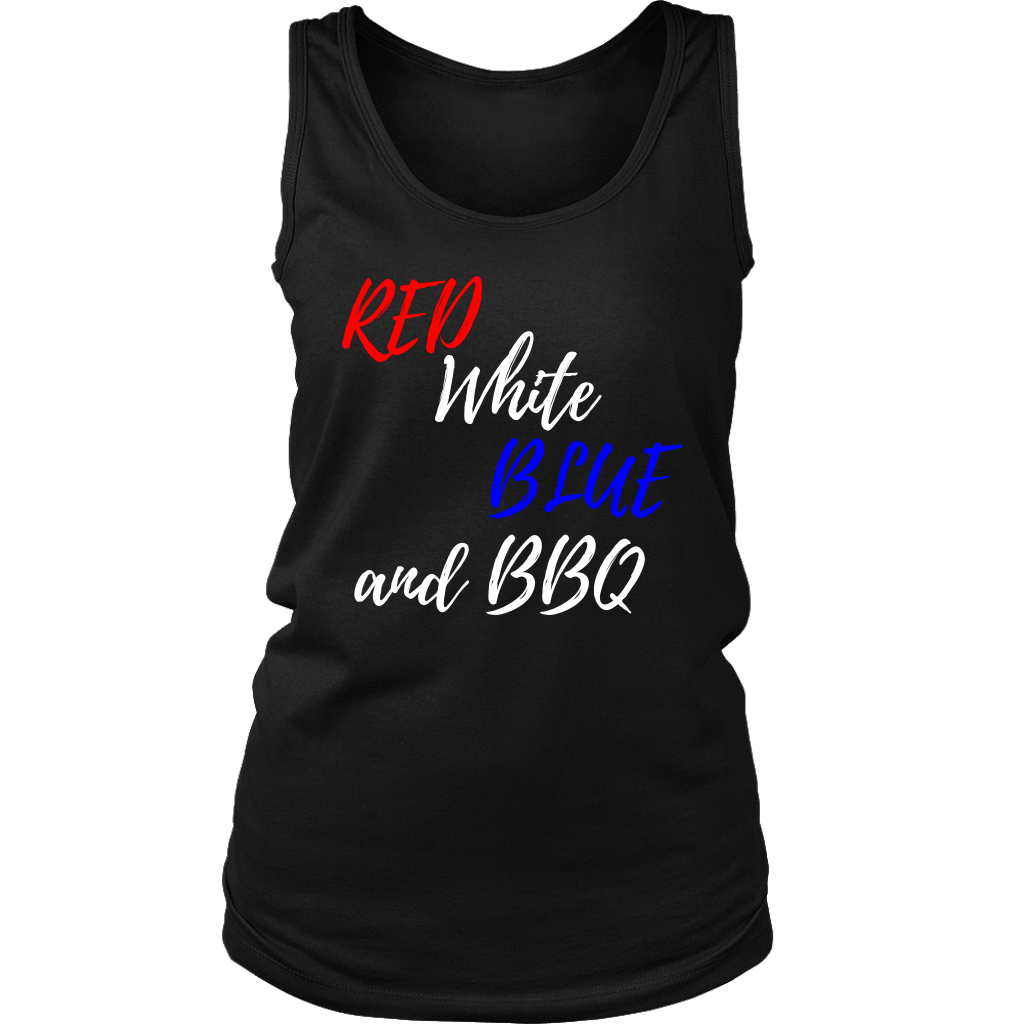 Red White Blue and BBQ T-shirt District Womens Tank Black S