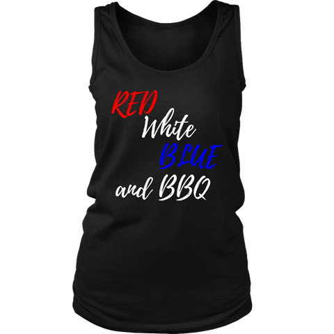 Image of Red White Blue and BBQ T-shirt District Womens Tank Black S