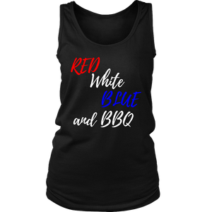 Red White Blue and BBQ T-shirt District Womens Tank Black S