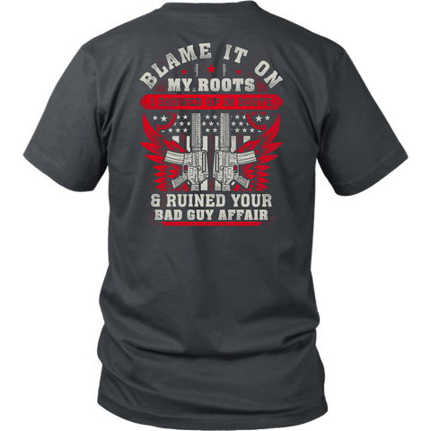 Image of Blame It On My Roots T-shirt District Unisex Shirt Charcoal S