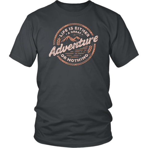 Image of Life Is A Great Adventure T-shirt District Unisex Shirt Charcoal S