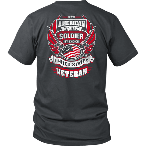 Image of American by Birth, Soldier by Choice T-shirt District Unisex Shirt Charcoal S