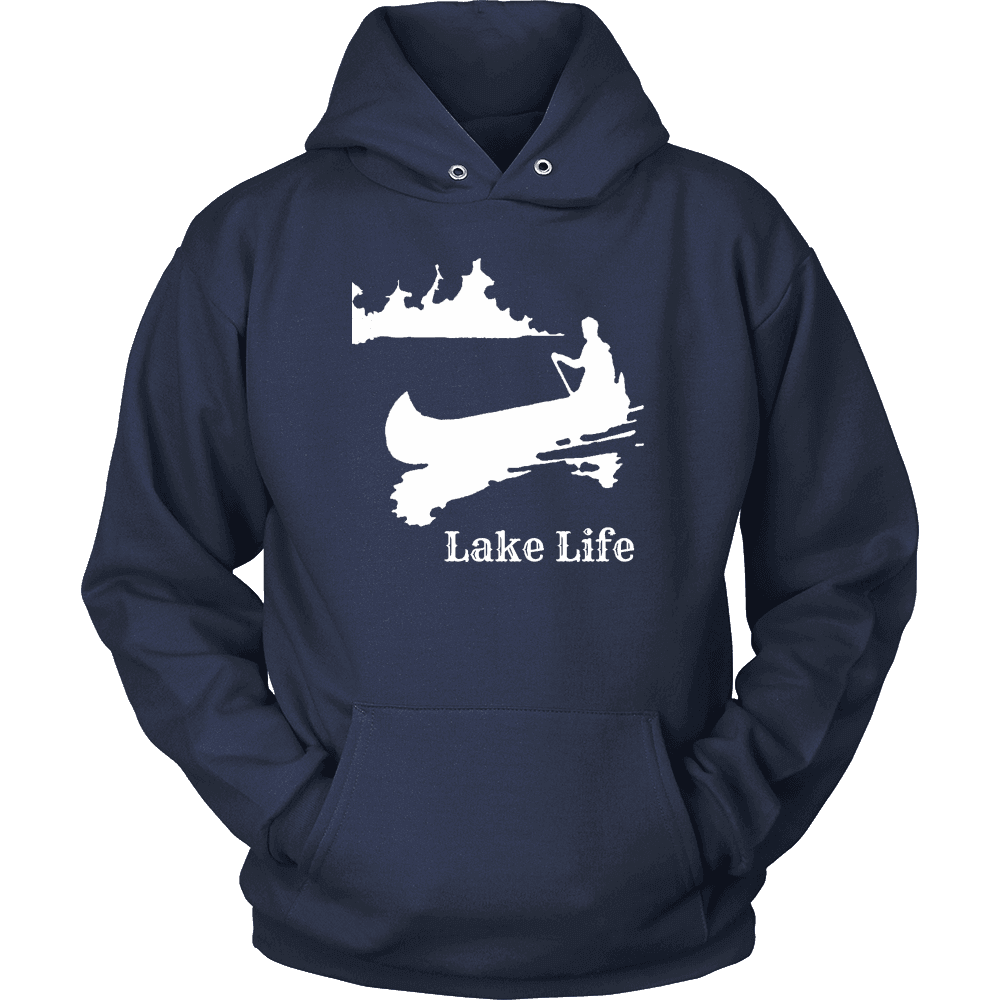 Lake Life, Person in Canoe on the Lake T-shirt Unisex Hoodie Navy S