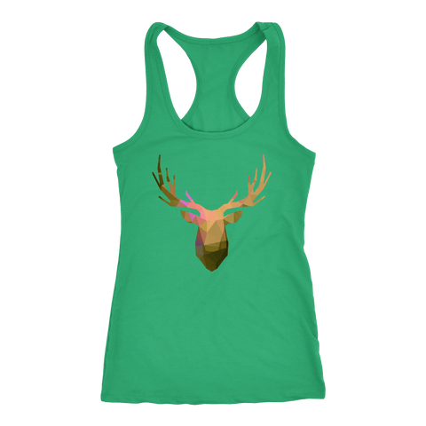 Image of Deer Polygonal 2 T-shirt Next Level Racerback Tank Kelly XS