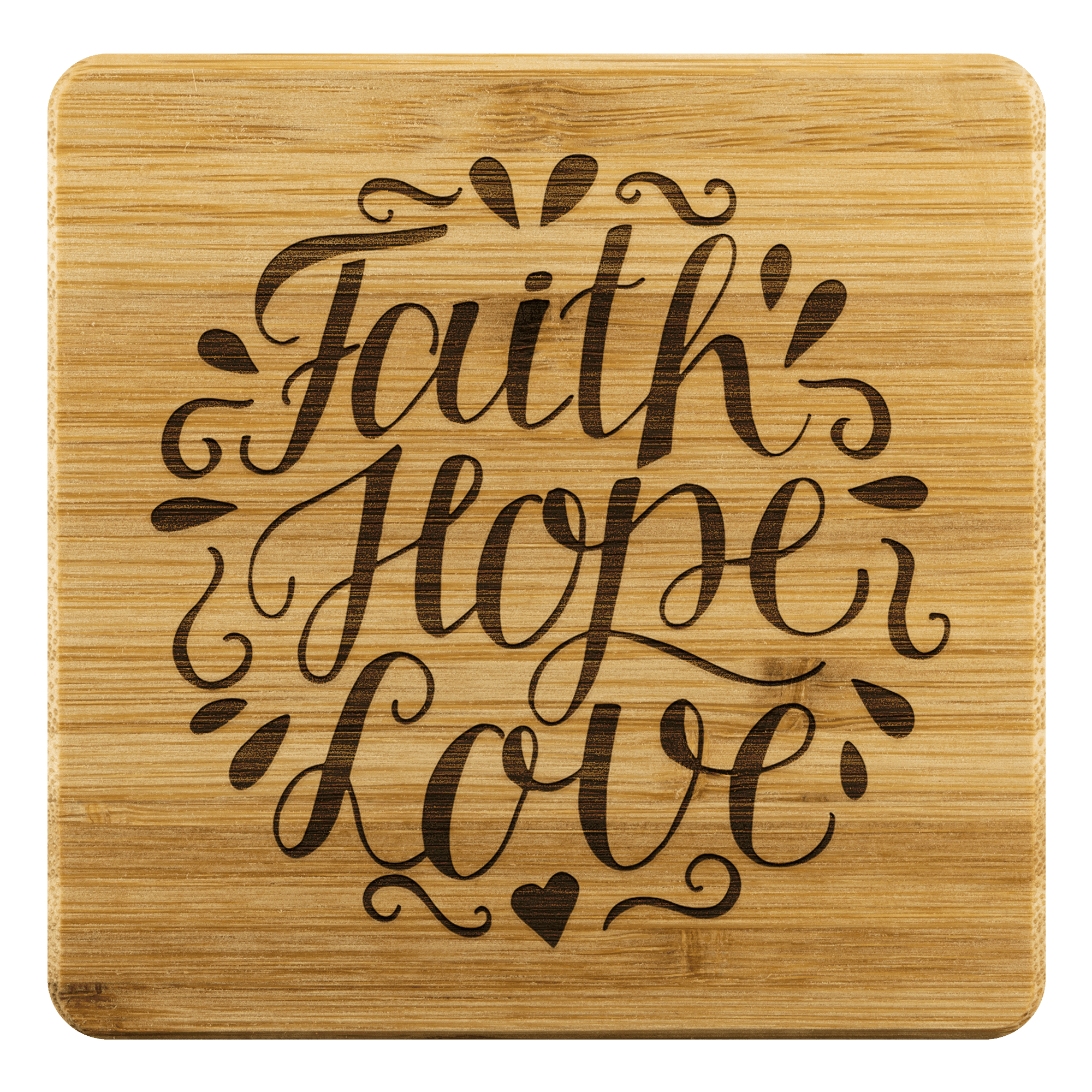 Faith Hope Love Handmade Bamboo Coaster Coasters Bamboo Coaster - 4pc 