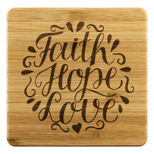 Faith Hope Love Handmade Bamboo Coaster Coasters Bamboo Coaster - 4pc 