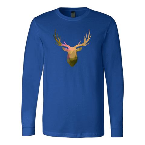 Image of Deer Polygonal 2 T-shirt Canvas Long Sleeve Shirt Royal S