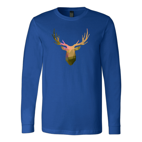 Image of Deer Polygonal 2 T-shirt Canvas Long Sleeve Shirt Royal S