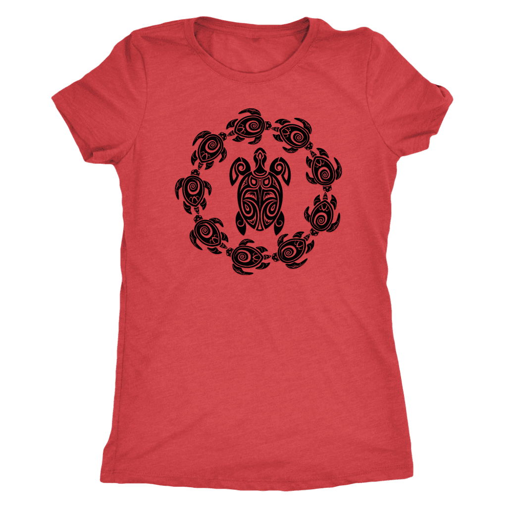 Fun Circle of Life Tribal Turtle Shirt, Black Print T-shirt Next Level Womens Triblend Vintage Red S