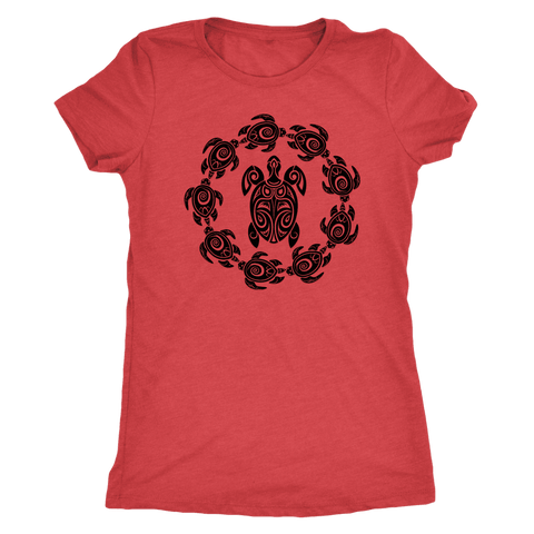 Image of Fun Circle of Life Tribal Turtle Shirt, Black Print T-shirt Next Level Womens Triblend Vintage Red S