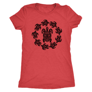 Fun Circle of Life Tribal Turtle Shirt, Black Print T-shirt Next Level Womens Triblend Vintage Red S