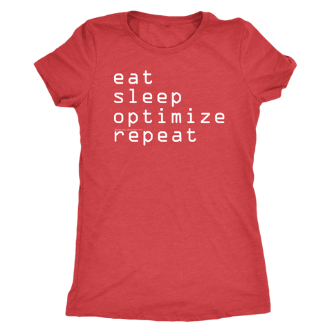 Image of eat, sleep, optimize, repeat T-shirt Next Level Womens Triblend Vintage Red S