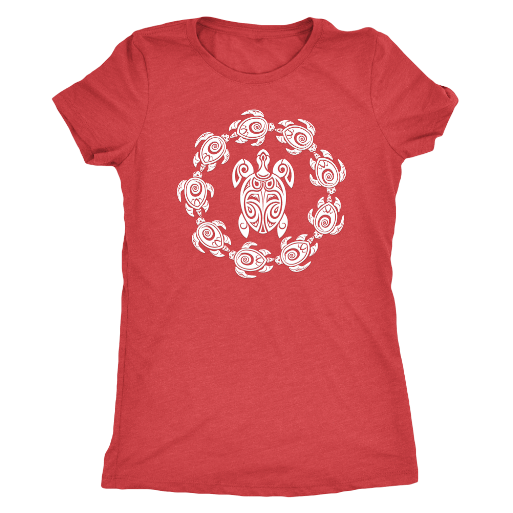 Fun Circle of Life Tribal Turtle Shirt, White Print T-shirt Next Level Womens Triblend Vintage Red S
