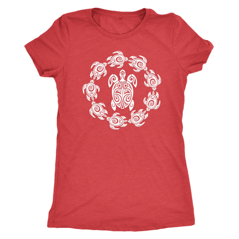 Image of Fun Circle of Life Tribal Turtle Shirt, White Print T-shirt Next Level Womens Triblend Vintage Red S