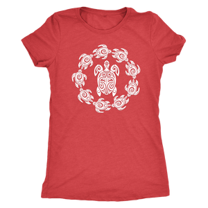 Fun Circle of Life Tribal Turtle Shirt, White Print T-shirt Next Level Womens Triblend Vintage Red S