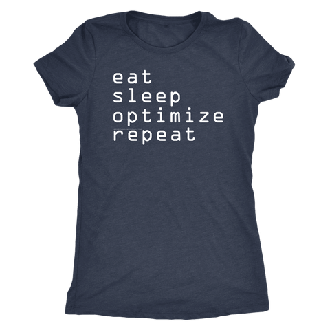 Image of eat, sleep, optimize, repeat T-shirt Next Level Womens Triblend Vintage Navy S
