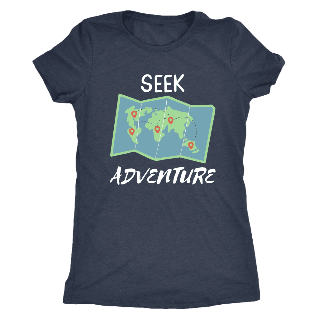 Seek Adventure World Travel T-shirt Next Level Womens Triblend Vintage Navy S