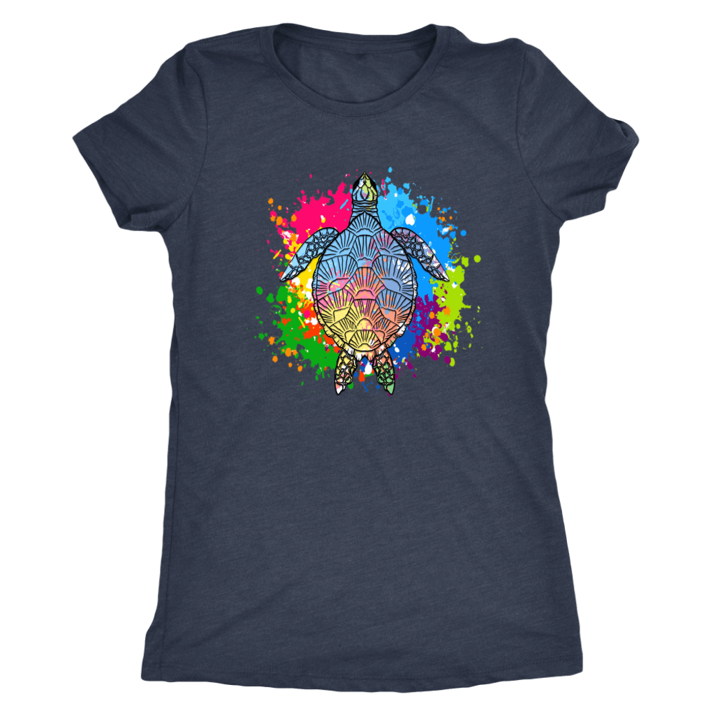 Vibrant Color Splash Sea Turtle T-shirt Next Level Womens Triblend Vintage Navy S